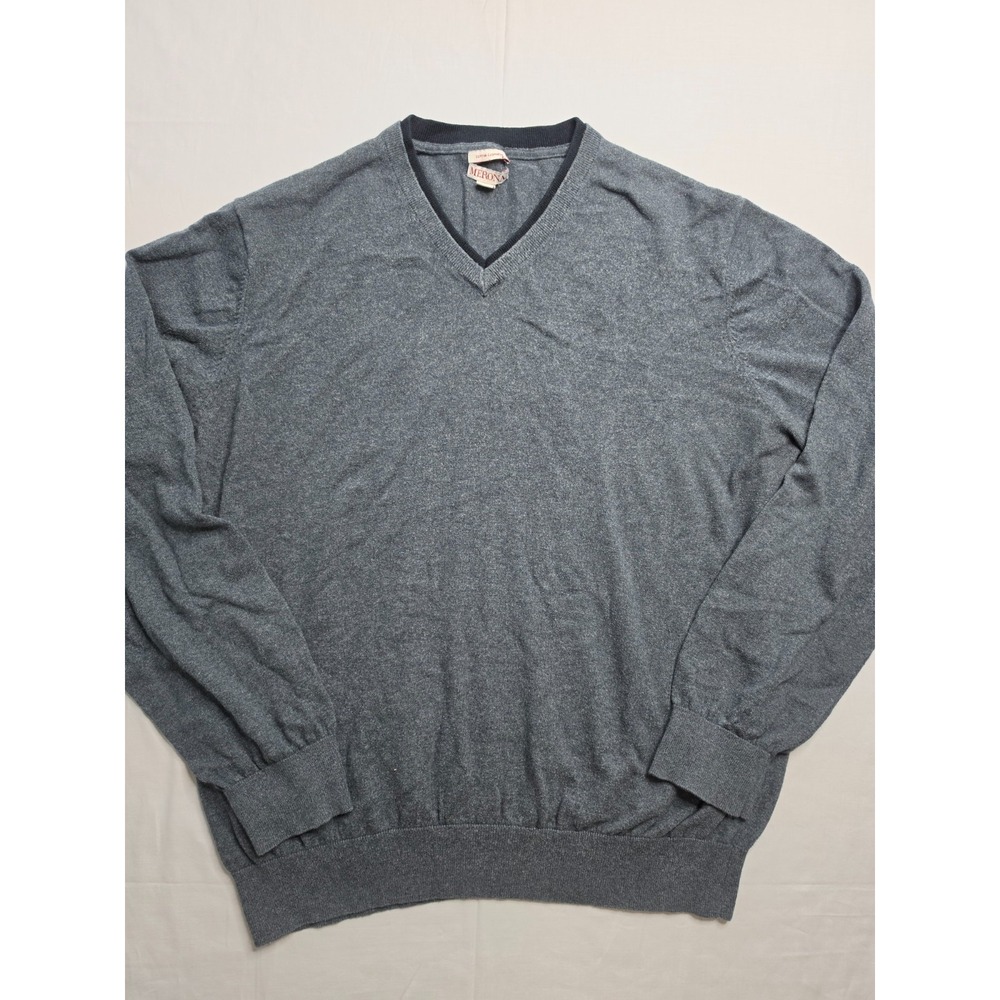 Merona Sweater Men's 2XL Gray Cotton Tight Knit V-Neck Long Sleeve Warm Wear